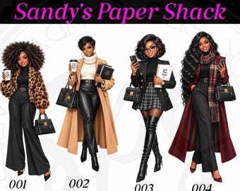 Black Woman Planner Stickers, African American Fashion Girls, Chic Planner Girl Stickers, Dania Fashion Divas, Winter Fashion Divas