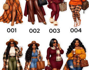 Fall Black Woman Planner Stickers, Autumn Fashion Girls, African American, Armani Sassy Divas