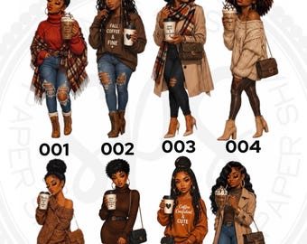 Fall and Halloween Black Woman Planner Stickers, Autumn Fashion Girls, African American, Kalia Sassy Divas
