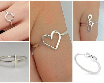 Silver 925 Ring gift for Mothers day, gra day Dainty Midi Ring Love Symbol Ring for Girl,Teens,Friendship,Mom, sisters