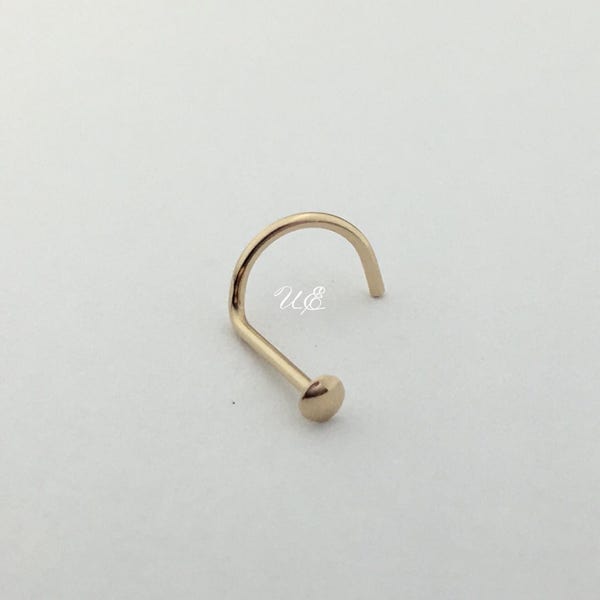 Nose Ring Stud 14K Yellow Gold Filled 22 Gauge 1.8mm Tiny Dome screw Left / Right Nostril 5 6 7 8 mm