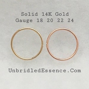 18 14k solid gold Hoop Nose Ring - Conch earring orbital ring - Daith jewelry Cartilage ring Septum ring Belly Button Ring