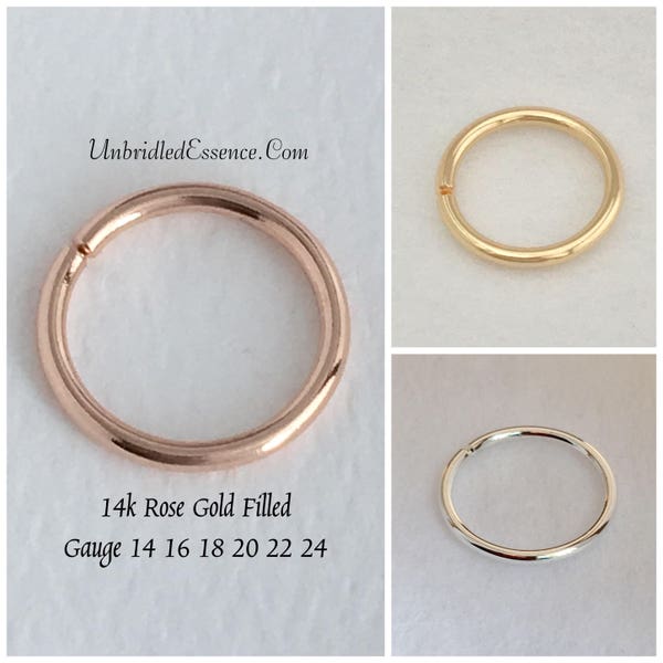 5~15 mm Gauge 14 16 18 20 14k Rose Gold Conch Hoop Orbit Piercing ring rook daith Septum Nose Ring Cartilage Helix Unbridled Essence®