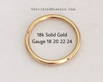 16 18 20 Ga 18k Gold Nose Ring Conch Ring Septum Ring Daith Cartilage Piercing Tragus Forward Helix Unbridled Essence®