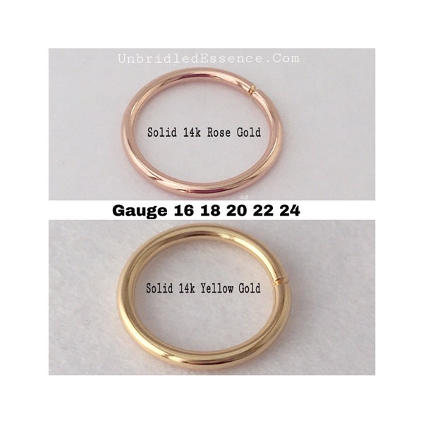 Solid 14k rose Gold Conch hoop piercing earring 16-24 gauge Nose Ring septum snug fit rook forward hex UnbridledEssence® Body Jewelry