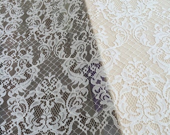 Ivory Chantilly Lace Fabric, French Floral Wedding Lace, 80cm Wide