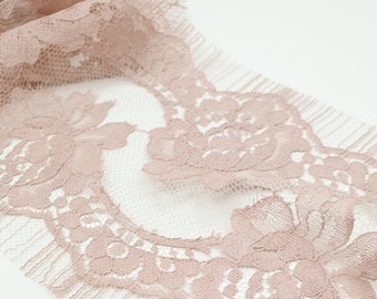 Old Rose Lace Trim, Chantilly Lace, French Lace, Bridal Gown lace, Wedding Lace, Pink Lace, Cotton lace, Lingerie Lace trim MK00628