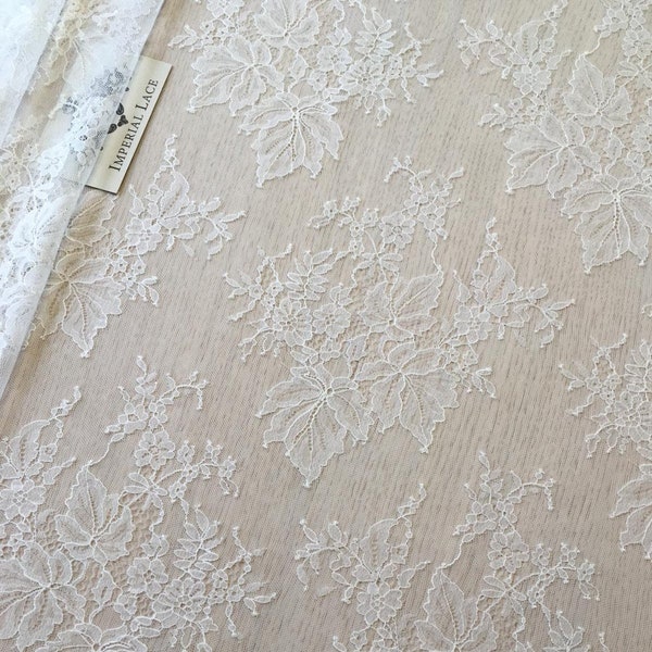 Ivory lace fabric, Floral Lace, Embroidery fabric, Wedding Dress Lace, Bridal lace, White Lace, Lingerie Lace, Chantilly Lace B00165