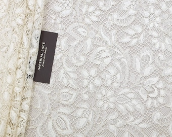 Ivory lace fabric, French Lace, Alencon lace, Wedding Lace, Bridal lace, Gold Lace, Solstiss lace, Lingerie Lace, Embroidered Lace K01235