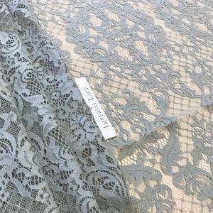 Gray lace fabric, Chantilly lace fabric, Evening dress lace, Scalloped lace fabric, French lace, Lace fabric, Wedding lace, K00561