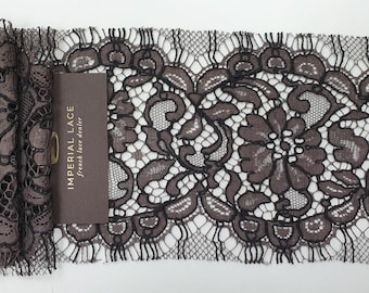 Brown lace Trim, Alencon Lace, Cotton lace, French Lace trim, Black, Wedding Lace, Scalloped lace, Couture lace, Fabric by the yard MK00619