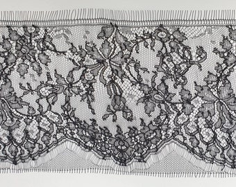 Black Lace Trim, Chantilly Lace, French Lace, Bridal Gown lace, Black Wedding Lace, Black Lace, Cotton lace, Lingerie Lace trim MM00246