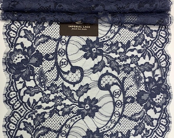 Blaue Chantilly Spitze mit Blumenmuster: Solstiss Ausgebogte Spitze MK00649