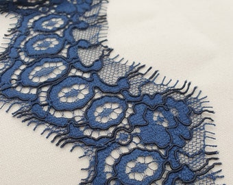 Dark blue Lace Trim, French Lace Trim, Alencon Lace, Bridal Wedding Dress Trim, Blue Lace Trim, Embroidered lace, Blue lace MK00096