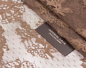 37 Wide Chocolate Brown Floral Chantilly Scalloped Eyelash Lace Fabric