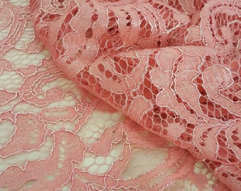 Embroidered lace French Lace Wedding Lace Bridal lace White Lace Veil lace Lingerie Lace Alencon Lace NK75003 Salmon pink lace fabric