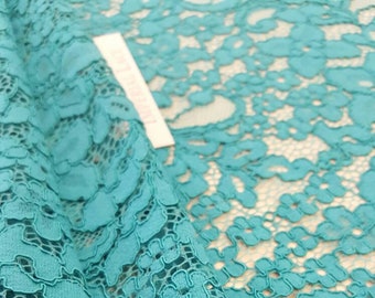 Blue lace fabric, Turquoise green lace, Floral lace fabric, French Lace, Blue Lace, Wedding Veil lace, Lingerie Lace, Alencon Lace  K00113