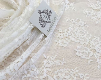 Ivory lace fabric, Embroidered lace, French Lace, Wedding Lace, Bridal lace, Lace fabric, Veil lace, Lingerie Lace, Chantilly Lace  B00169