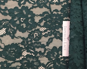 Green Embroidered Alencon Lace Fabric, Scalloped Bridal Veil Lace