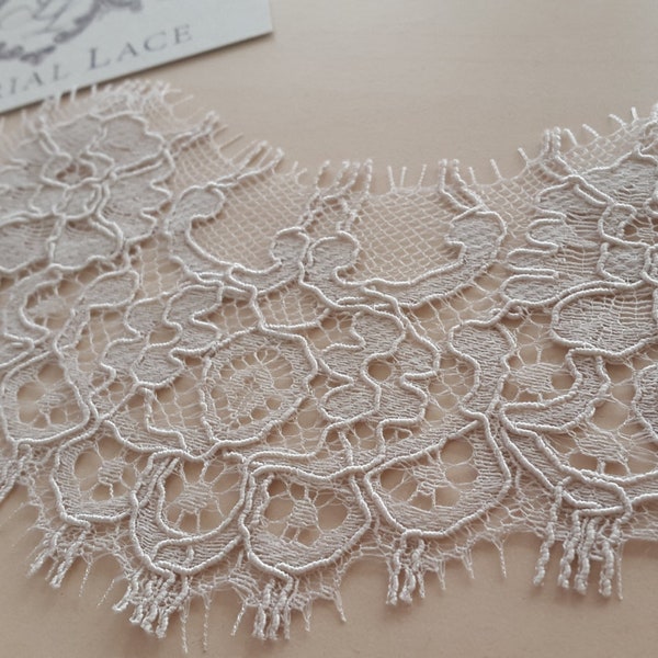 Beige Lace Trim, French Lace, Alencon Lace trim, Bridal Gown lace, Wedding Lace, Eyelash lace, Veil lace, Garter lace, Lingerie Lace MK00039