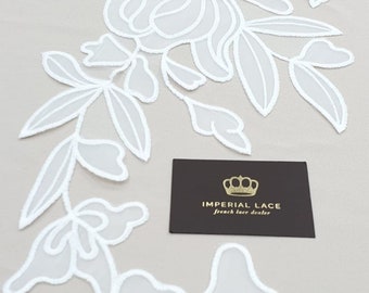 White Floral lace applique for bridal dress, Flower lace patches, Lace applique, Wedding dress lace patch, White bridal lace A00142