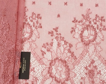 Tissu dentelle chantilly en coton rose framboise, voile de mariée en dentelle