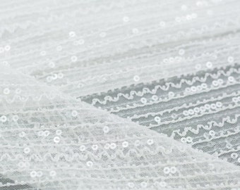 Ivory Sequin Lace Fabric, Beaded Bridal Gown Veil Lace