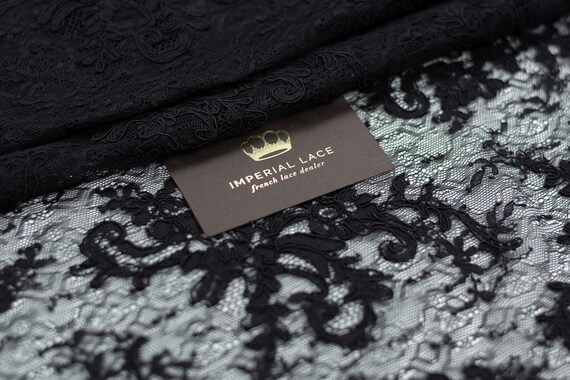 60 Floral Lace Fabric Black, by the yard