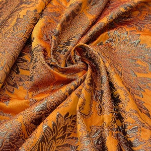 Orange Couture Jacquard fabric, Premium fabric, Embroidered fabric, Fashion fabric, Dress fabric, Floral fabric, Evening dress fabric Z00949