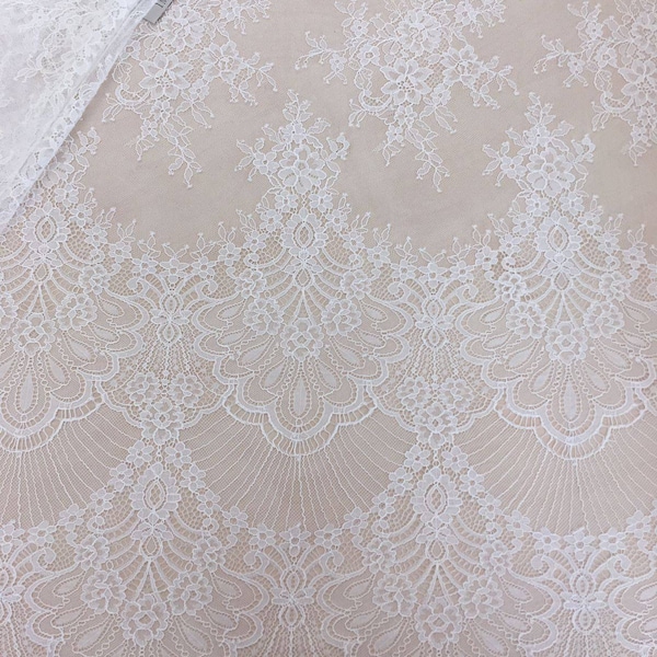 Off White lace fabric, Bridal lace, Wedding dress lace, Veil lace, French lace, Chantilly lace, Floral lace, Lace by the yard, White B00274
