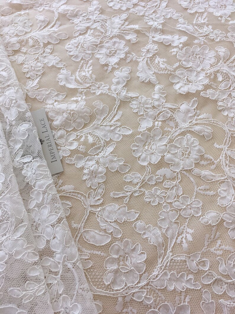 White lace fabric Embroidered lace French Lace Wedding Etsy