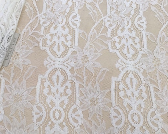 Light Ivory Lace Fabric, French Lace, Embroidered lace, Wedding Lace, Bridal lace, Floral lace, Lingerie Lace, Alencon Lace, B00230