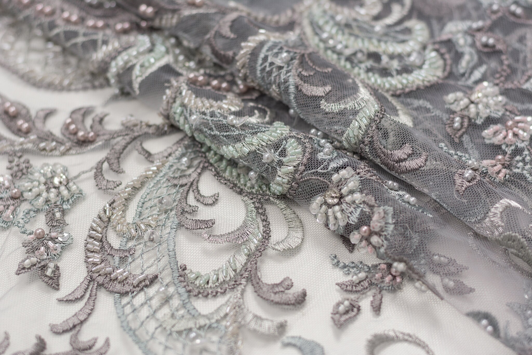 Grey lace fabric 3D lace fabric hand made lace embroidery Etsy