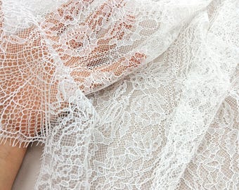 Off White Chantilly Lace Fabric, Floral Wedding Veil Lace, Bridal dress material