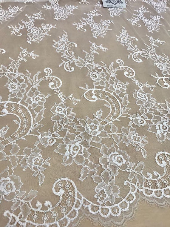 Ivory Lace Fabric, French Lace, Embroidered Lace, Wedding Lace
