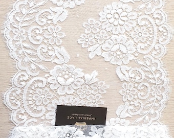 Snow White French Chantilly Lace Trim, Bridal Wedding Veil, 11.8" Wide