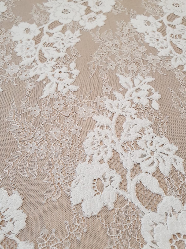 Off white lace fabric Embroidered lace French LaceSpitze | Etsy