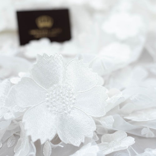 3D lace fabric, Offwhite flower shops lace fabric 3D, French Lace, Wedding Lace, Offwhite Lace, Veil lace, Lingerie Lace Flower Lace b00507