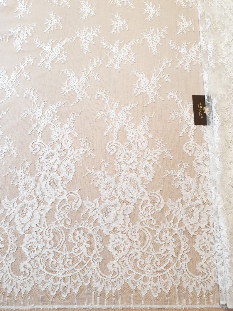 Ivory lace fabric, Embroidered lace, French Lace, Wedding Lace, Bridal lace, Imperial Lace, Veil lace, Lingerie Lace, Chantilly Lace, B00377 image 5