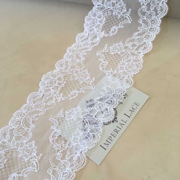 White Lace Trim, French Lace, Chantilly Lace, Bridal Gown lace, Wedding Lace, White Lace, Veil lace, Lingerie Lace, By the yard MB00193