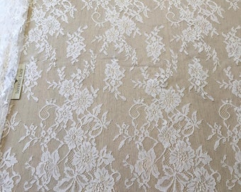 White lace fabric, Floral lace, French Lace, Wedding Lace, Bridal lace, White Lace, Veil lace, Lingerie Lace, Chantilly lace B00327