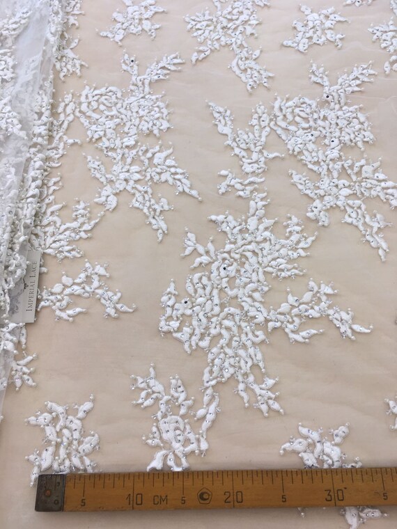 Embroidered lace French Lace Wedding Lace Bridal lace White Lace Veil lace Lingerie Lace Alencon Lace NK75003 Salmon pink lace fabric