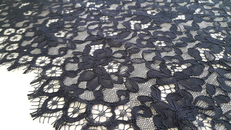 Black lace fabric Alencon Lace M000037 Bridal lace Veil lace French Lace Lingerie Lace Black Lace Wedding Lace Embroidered lace
