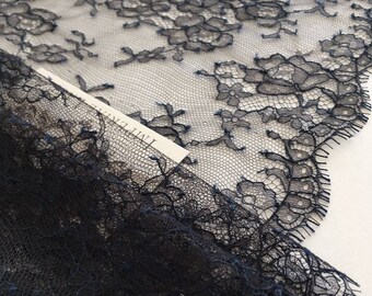 Navy Blue Chantilly Lace Trim, Turquoise Thread, French Style (9.4 inch)