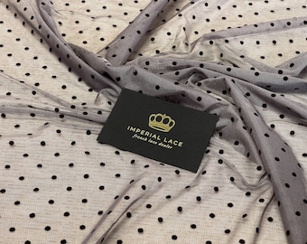 Greyish brown tulle with dark brown dots fabric, Lingerie net, Tulle fabric, Dotted tulle, Elastic tulle fabric, Polyamide tulle T00338