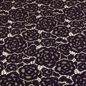 Tela de encaje lila oscuro, encaje floral, encaje francés, encaje de boda, encaje para vestido de novia, encaje para lencería, encaje Alencon, encaje cortado a medida K00160