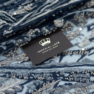 3D blue lace fabric, Beaded Lace Fabric, Spitzenstoff, Embroidery lace fabric, Blue 3D lace fabric, Wedding Lace, 3d Spitzenstoff K01199