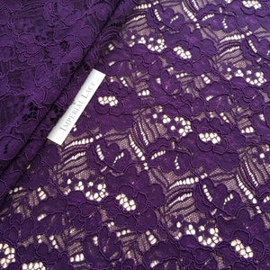 Violet Lace fabric, Floral fabric, Alencon Lace, Bridal Gown lace, Wedding Lace, Evening dress lace, Lingerie Lace,Fabric by the yard K00525