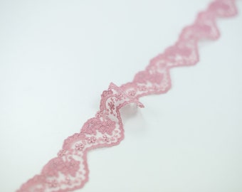 Old Rose Chantilly Lace Trim, Scalloped Bridal Lace Fabric