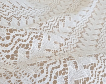 Dark Ivory Cotton French Lace Fabric, Scalloped Edge